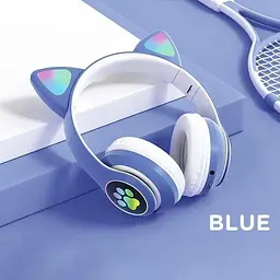 Навушники бездротові Cat ear STN-28 Rainbow LED з кото вушкам блакитні - мініатюра 2
