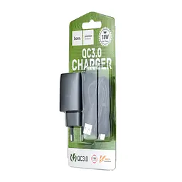Мережевий зарядний пристрій Hoco C72Q Glorious single port QC3.0 charger set ( Type-C ) ( EU ) Чорний - мініатюра 2
