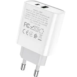 Зарядний пристрій Hoco 1USB C80A +Type-C QC3.0 3.1A White - мініатюра 3