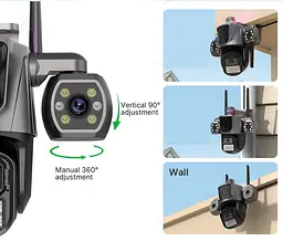 Вулична WiFi IPкамера Besder P17  ICSEE  15Мп  чорна 3 незалежних об'єктиви поворотні  - мініатюра 2