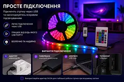 Гнучка світлодіодна стрічка RGB USB 20 м / RGB стрічка / USB LED стрічка + пульт - мініатюра 4