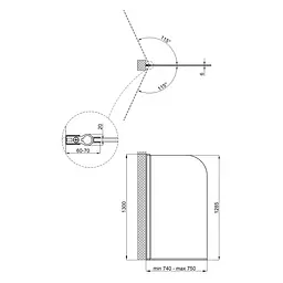 Шторка для ванни Qtap Standard BLM407513APL скло Pear 6 мм, 75x130 см, ліва, Ліва, матовий, Черный матовый - мініатюра 2