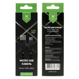 Дата кабель USB 2.0 AM to Micro 5P 2color nylon 1m black Vinga (VCPDCMBN31BK) - мініатюра 3