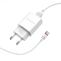 Мережевий зарядний пристрій Borofone BA20A 1USB/2.1A cable Type-C білий