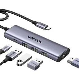 Концентратор Ugreen USB-C to HDMI + 3xUSB 3.0 + PD CM511 gray (15596)
