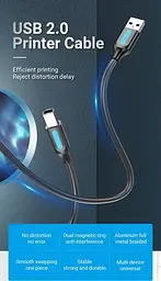 Кабель Vention USB type А 2.0 — USB type B для принтерів, БФП 2.0 480 Мбіт/с 2 A 5 м Black (COQBJ) - мініатюра 2