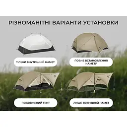 Намет Naturehike Mongar CNK2550WS016, 15D надлегкий двомісний сiрий - мініатюра 2