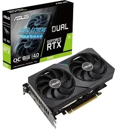 Відеокарта GeForce RTX 3050, Asus, DUAL OC V2, 8Gb GDDR6, 128-bit, DVI-D/HDMI/DP, 1852/14000 MHz, 6-pin (DUAL-RTX3050-O8G-V2)