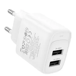 Мережевний зарядний пристрій Hoco C141A Smart 2.1A 2USB-A White - мініатюра 3