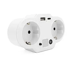 Розетка двойник с заземлением Voltronic HHT-609 White, ночник, USB+Type-C, 3.4А, зашита от перегрузки - мініатюра 1