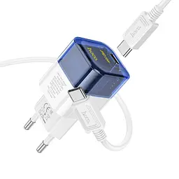 МЗП Hoco C125A Transparent PD20W (1USB-C) + кабель Type-C to Type-C Transparent blue - мініатюра 4