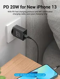 Мережевий зарядний пристрій Vention 1-port USB-C Wall Charger(20W) EU-Plug чорний (FADB0-EU) - мініатюра 3