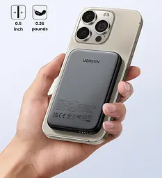 Зовнішній акумулятор Ugreen PB561 Foldable Kickstand Magnetic Battery 10000mAh для iPhone 15 Pro 14 сірий - мініатюра 6
