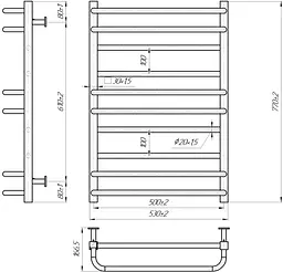 Водяна рушникосушка Mario Inox Преміум Люкс 770x540/500 1.7.044600.P, Хром, нижнее - мініатюра 4