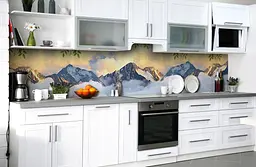 Вініловий кухонний фартух Гори у Хмарах наклейка для кухні ПВХ скелі Природа Бежевий Happy Pocket Z181750 - мініатюра 6