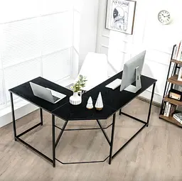 Комп'ютерний стіл Costway Rubin L-подібний в стилі Loft чорний - мініатюра 6