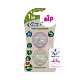 Пустушка латексна кругла для дітей 0–6 місяців NIP Cherry Night арт. 91034-52 2 шт. фіолетовий/бежевий