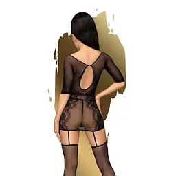 Бодістокінг Penthouse High stakes Black міні-сукня квітковий декор глибоке декольте панчохи XL - мініатюра 2