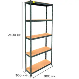 Металевий стелаж Emby Light Series (розмір 2400х900x300мм) 5 полиць ДСП до 100кг Чорний - мініатюра 2