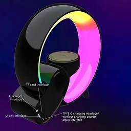 Настільна смарт лампа-нічник з бездротовою зарядкою та Bluetooth-колонкою G-Smart HM-2309 7в1 (Чорна) - мініатюра 2