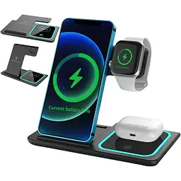 Зарядна станція 3 в 1 / Бездротовий зарядний пристрій 3 в 1 для смартфона / смарт-годин / навушників - мініатюра 4