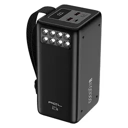 Павербанк ACL PW-151 Energy Max 60000 мА·год 22.5W Power Bank зі швидкою зарядкою PD 20W/QC, 3 вбудованими кабелями та LED-ліхтарем Чорний (UFTPW-151)
