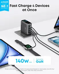 Зарядний пристрій Anker Laptop GaN 140W 4 порти (B2697GZ1) чорний - мініатюра 6