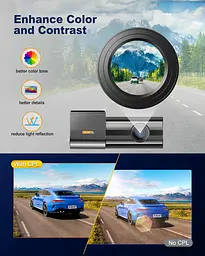 Відеореєстратор POYBPCY з 4K-камерою спереду і CPL-фільтром, дисплей 1,47 дюйма, SD-карта на 64 ГБ, керування через Wi-Fi 5G - мініатюра 2