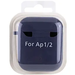 Силіконовий футляр з мікрофіброю для навушників Airpods 1/2 Темно-синій / Midnight blue - мініатюра 3
