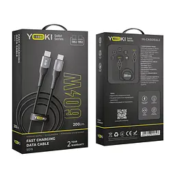 Кабель для заряджання та обміну даними USB Yoki YK-SO15 SOLID Series Type-C to Type-C 60W 3A/20V 2 м Чорний - мініатюра 2