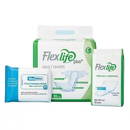 Комплект: Підгузки для дорослих Flexi Life L + Пелюшки Flexi Life + Рушники Blue White