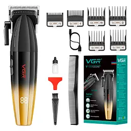 Триммер VGR V-003, 6 насадок, LED-дисплей, 9000 RPM, 2500 mAh, Black/Gold