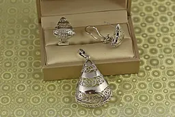 Набір Xuping Jewelry трикутник з квітковим різбленням сріблястий - мініатюра 2