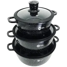 Набір каструль з антипригарним гранітним покриттям Higher Kitchen XPRO НК-324 чорний (42863-НК 324_2356) - мініатюра 2