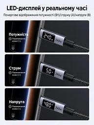 Кабель UGREEN L530 USB-C - USB-C PD 240 Вт з LED-дисплеєм 3 м чорний (65868) - мініатюра 2