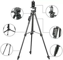 Штатив тринога NeePho NP-8810 не знімний майданчик + тримач + пульт + чохол (50-150см) Чорний - мініатюра 10