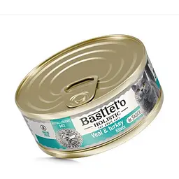 Вологий корм для котів Basttet'o Holistic Шматочки філе  індички  та телятини в соусі для котів 85 г