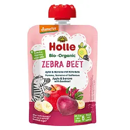 Пюре Holle Zebra beet, с яблоком, бананом и свеклой, 100 г