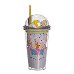 Пластикова склянка з трубочкою та кришкою 400 мл багаторазова пластикова склянка Жовтий Yiwu HP-18-1Y - мініатюра 3