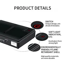 ДБЖ UPS для роутера DC1018P 12V/ 9V/ 5V 10400 mAh 18W для пристроїв постійного струму DC USB Type A, USB Type C, POE чорний - мініатюра 2