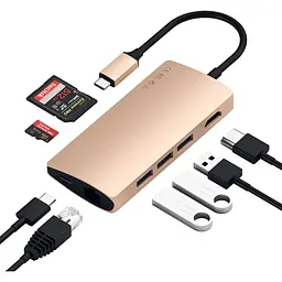 Адаптер Satechi Aluminum Type-C Multi-Port Adapter 4K with Ethernet V2 Gold (ST-TCMA2G) - мініатюра 5