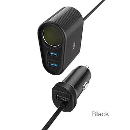 Подовжувач - Адаптер автомобільний Hoco Companheiro Front and Rear Seat Ciigarette Lighter Z35A 100W чорний - мініатюра 2