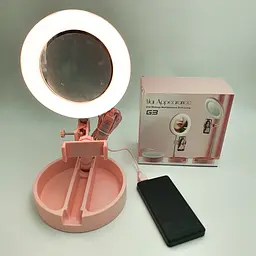 Кільцева LED лампа з тримачем телефону та дзеркалом настільна для блогерів та візажистів 16см RING LIGHT G3 рожевий - мініатюра 13