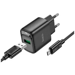 Зарядний пристрій HOCO C140A Smart USB QC3.0 + USB to cable Micro Black (6942007627801) - мініатюра 3
