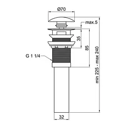 Донний клапан для раковини Qtap PU03O 70х70х227.5 Matt black з переливом - мініатюра 3