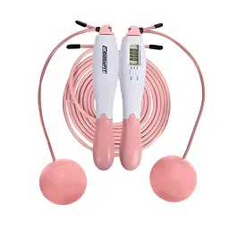 Скакалка без шнура EasyFit TwinRope з лічильником 2,8 м білий-рожевий