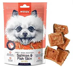 Wanpy Soft Salmon & Fish Skin Bites ВАНПІ М’ЯКІ ШМАТОЧКИ ЛОСОСЯ ласощі для собак, 100 г