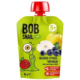 Набір пюре Bob Snail : Яблуко-Груша-Чорниця для дітей від 6 місяців гомогенізоване 900 г (10 шт. х 90 г) - мініатюра 2