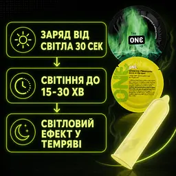 Презервативи ONE Glowing Pleasures 15 ШТ, гладкі латексні, що світиться в темряві, з силіконовою змазкою, ультратонкі - мініатюра 3