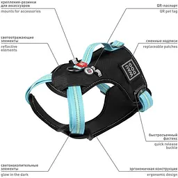 Шлея для собак Waudog Nylon c QR паспортом, безпечний, L 55-85х65-85х2,5 см, блакитний (52502) - мініатюра 2